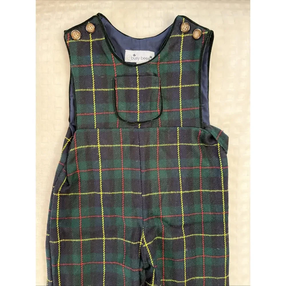 Busy Bees Sz 24 Mths Plaid Toddler Jumpsuit One Piece Bib Overalls Boutique